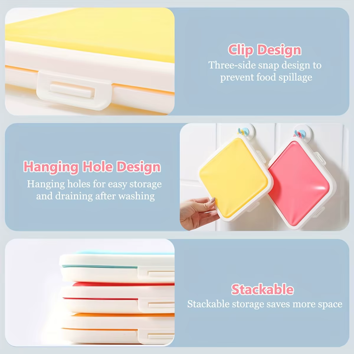 Conteneurs pour sandwichs, boîte de rangement pour sandwichs en Silicone pour déjeuner, voyage, encliquetable pour le stockage des fruits, des salades, des collations et des aliments