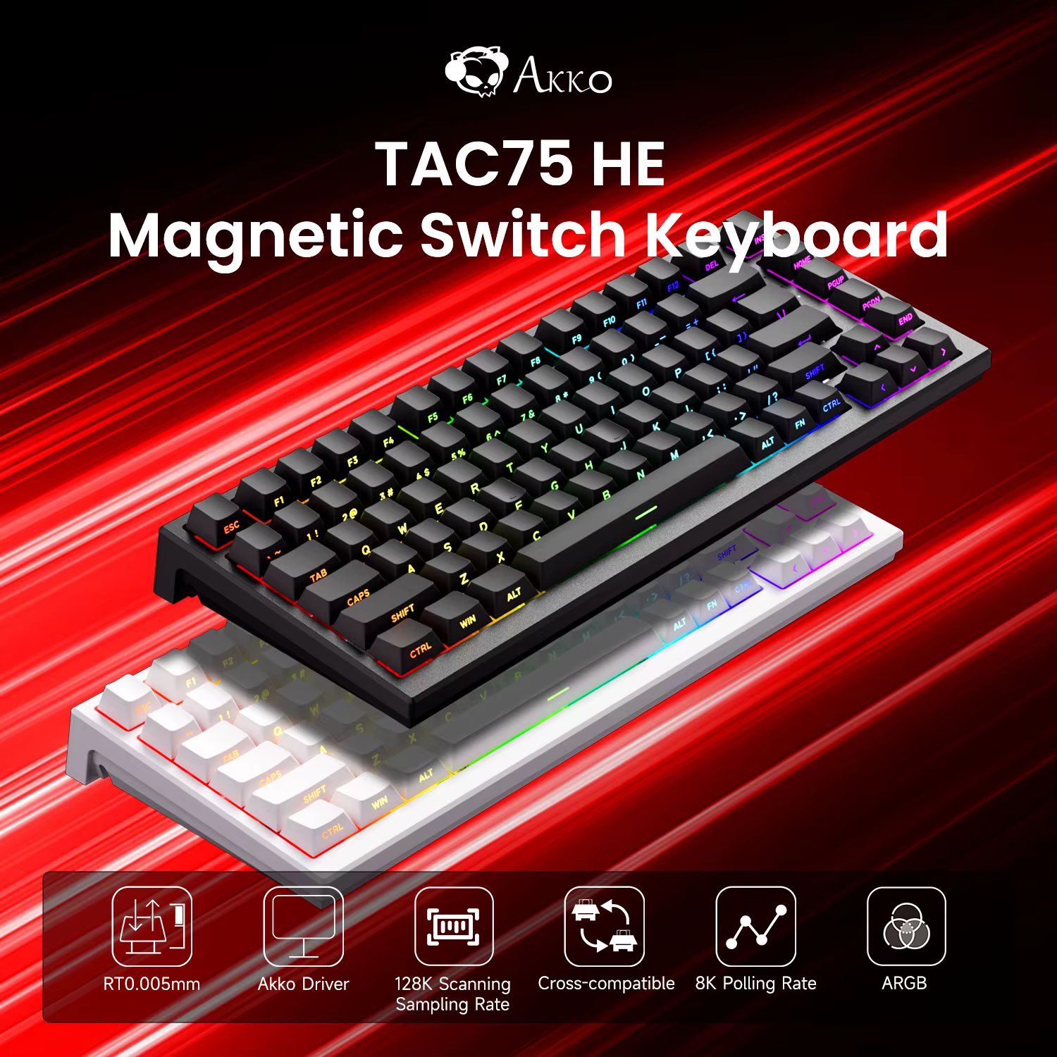AKKO TAC75 HE clavier à interrupteur magnétique 75% claviers de jeu déclencheur rapide 0.005mm 8K RGB filaire Esports