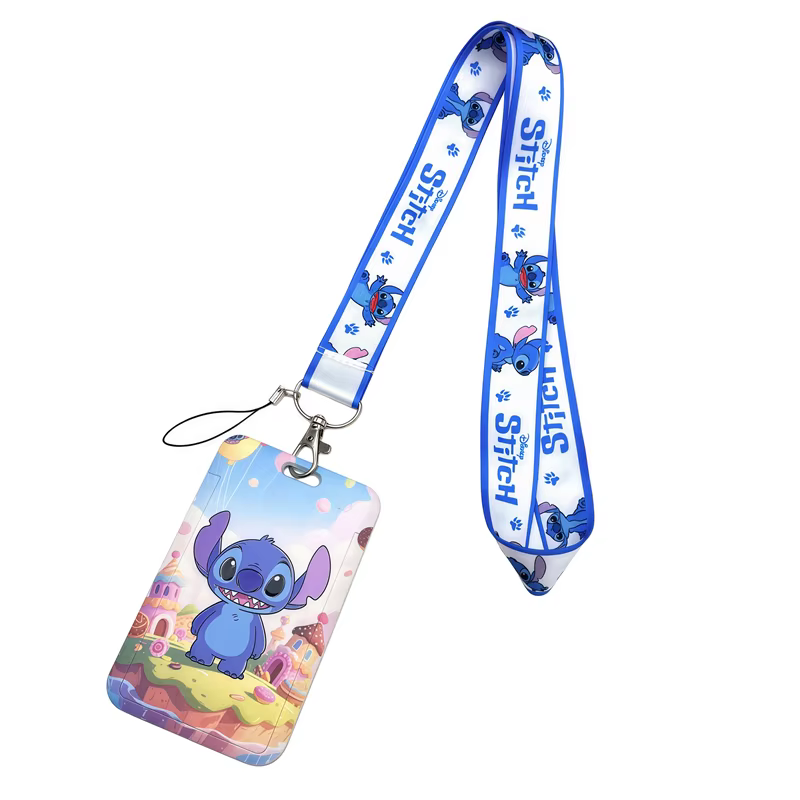 Porte-cartes PVC Disney Stitch pour étudiants, avec cordon de cou, porte-carte d'identité, porte-clés ﻿