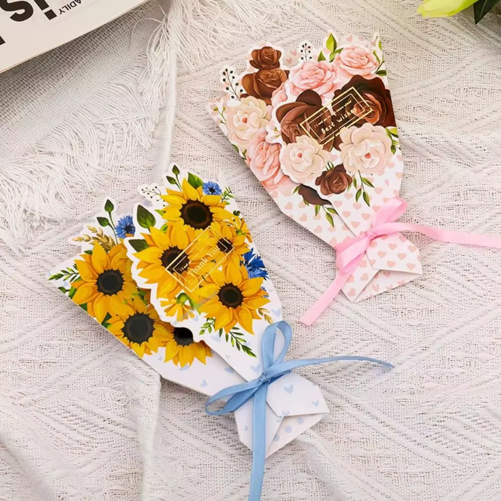 Carte postale 3D Fleurs de remerciement Tournesol/Rose/Œillet Bouquet de fleurs DIY Carte de vœux Artisanat papier exquis Carte de vœux