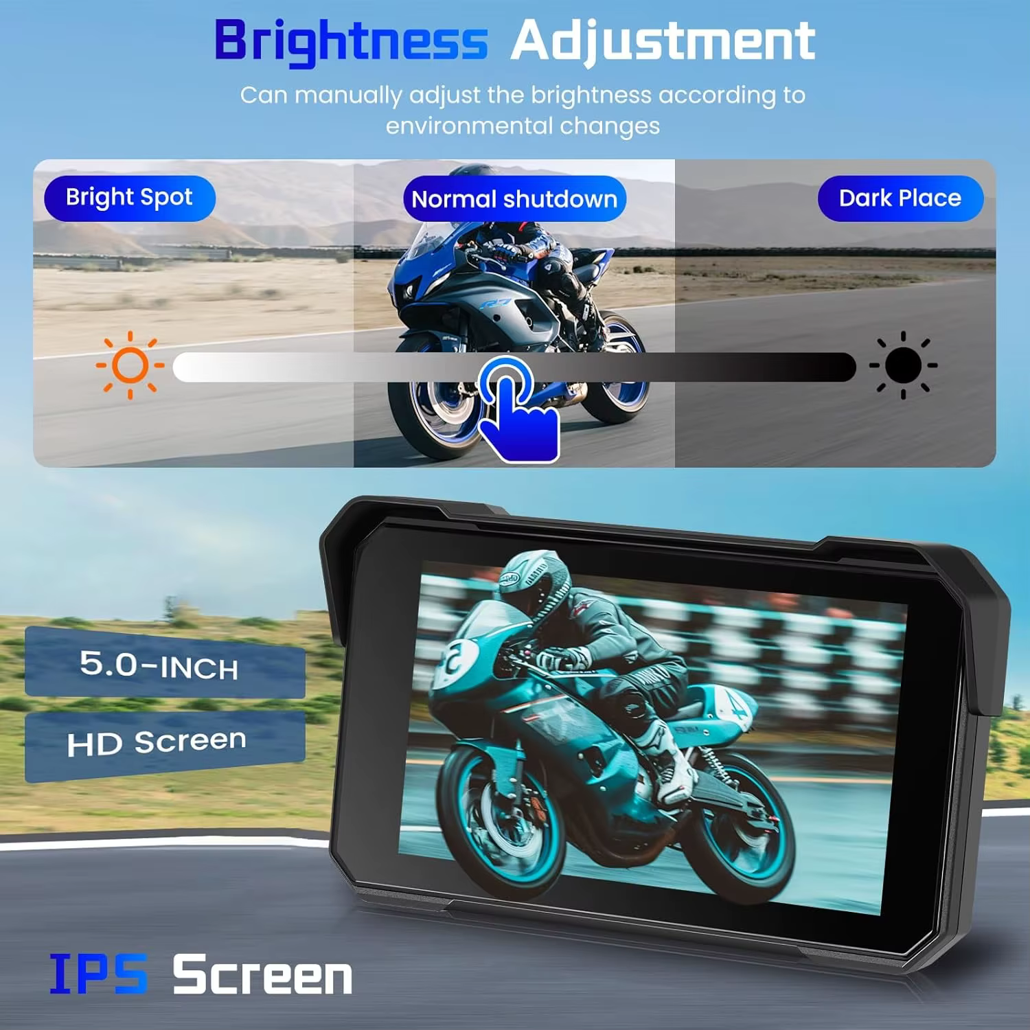 Navigation GPS portable pour moto, 5 pouces, Bluetooth sans fil, Carplay, Android Auto, moniteur de tableau de bord pour moto, écran étanche IPX7