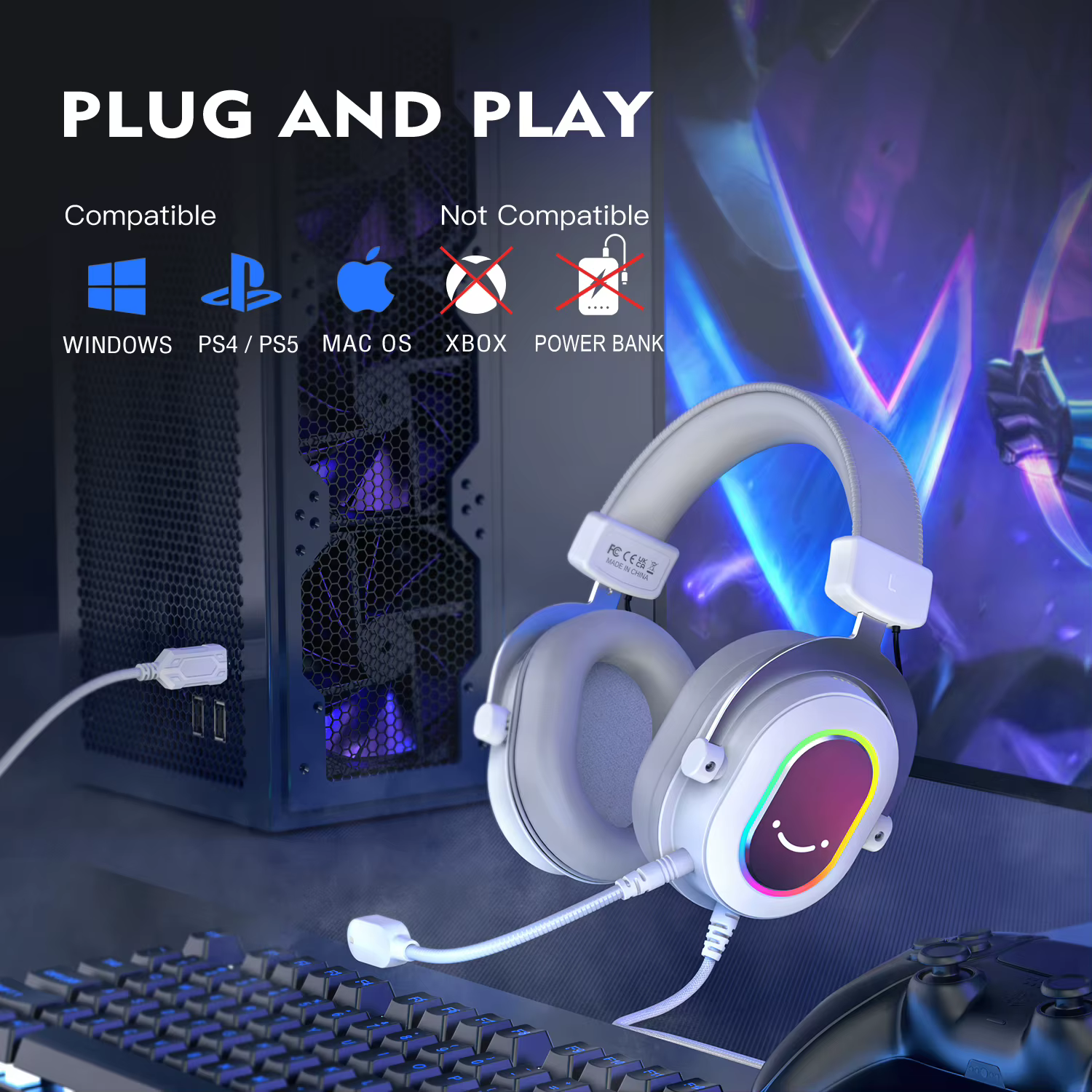 Casque de jeu FIFINE RGB avec son Surround 7.1/3-EQ/MIC