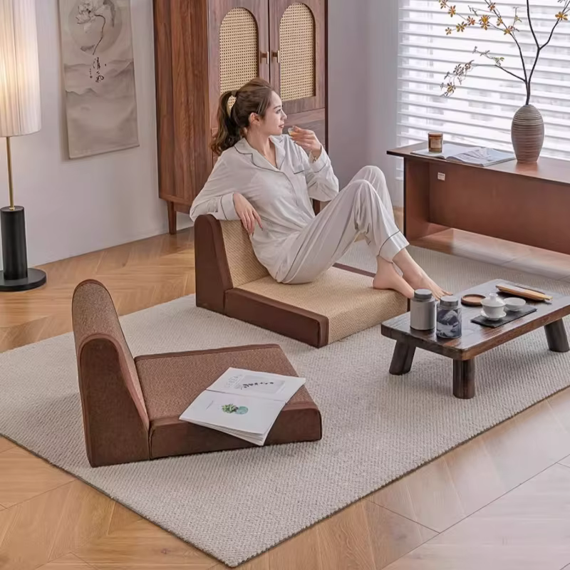 Chaise de sol japonaise en soie de bambou, dossier, siège Tatami, tabouret de méditation sans jambes, chaise longue de balcon Portable, siège de canapé ergonomique
