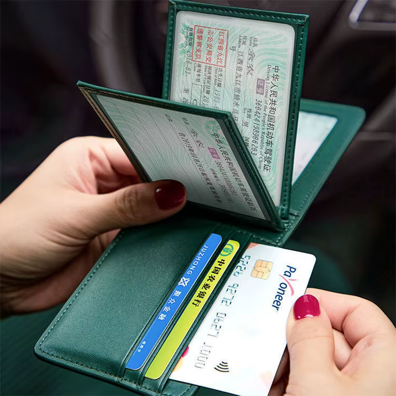 Porte-permis de conduire Ultra-fin en cuir, Design de marque, étui pour cartes de crédit, sac d'identité, couverture pour Documents de permis de conduire, portefeuille de dossier
