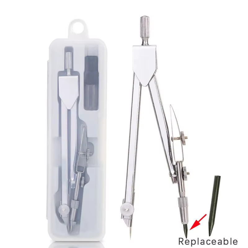 Ensemble de boussole en métal, boussole de dessin avec recharge de remplacement pour étudiants, outils de dessin d'examen, papeterie Compasso Geometry Compas