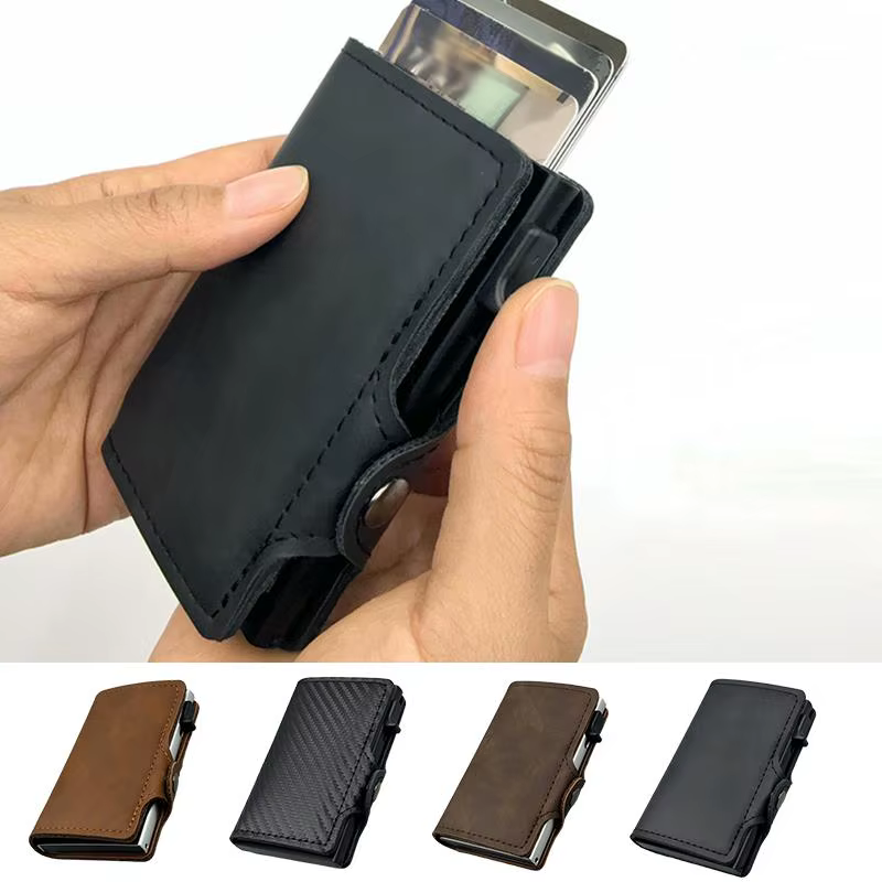 Portefeuille porte-cartes en métal anti-RFID pour hommes et femmes, multifonction, organisateur de cartes bancaires et d'identité à 12 emplacements pour les voyages et le shopping