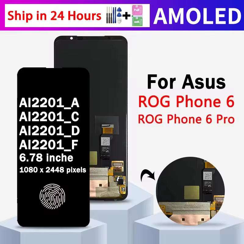 6.78 "AMOLED pour Asus ROG 6 téléphone 6 6D AI2201C AI2203 écran d'affichage LCD + numériseur d'écran tactile