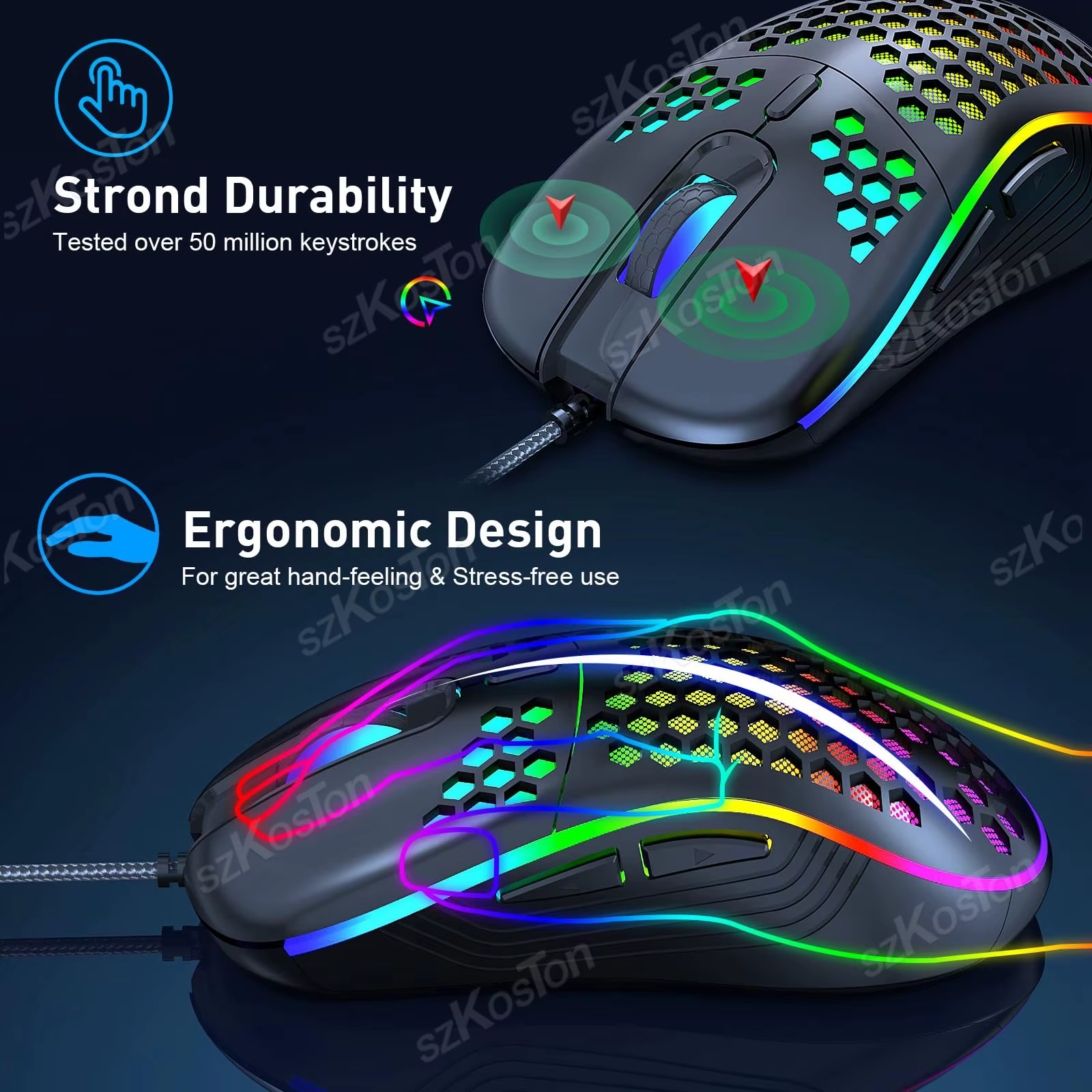 Souris de jeu filaire USB avec rétroéclairage RVB