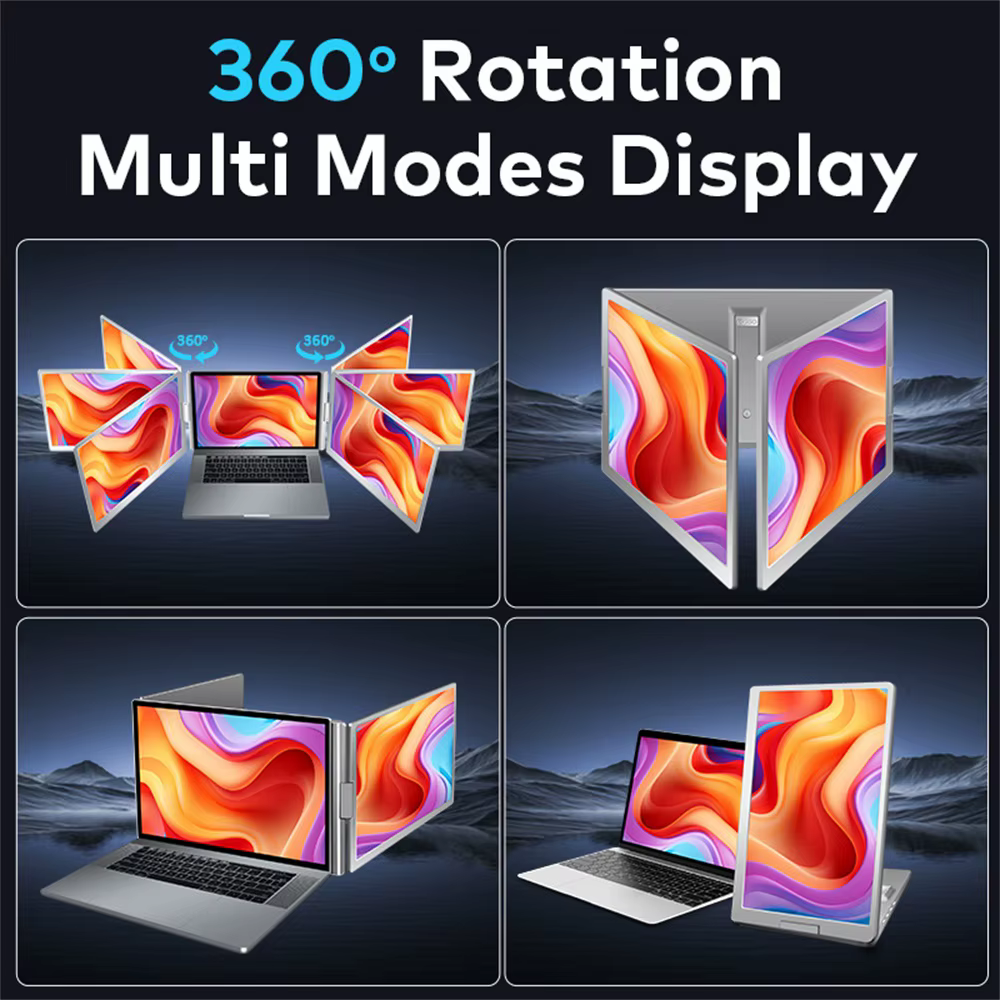 Écran double 14" à 16" Moniteur multiple étendu Sous-écran pour ordinateur portable Triple extension LCD compatible avec tous les PC Rospider