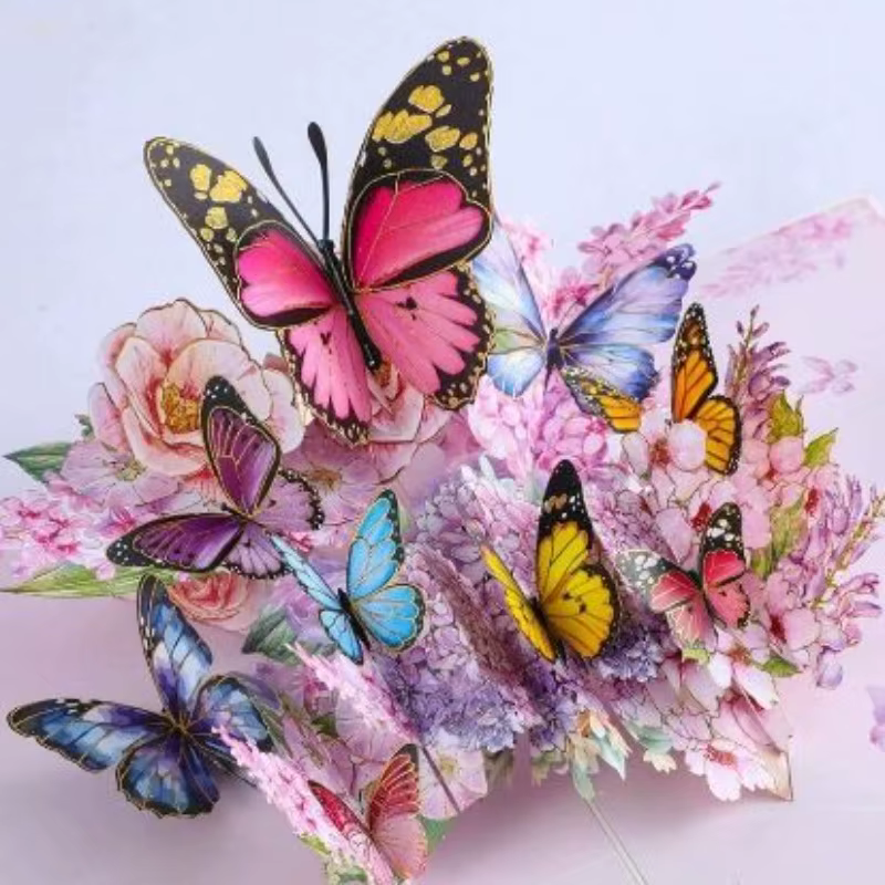 1 magnifique carte pop-up 3D avec un design élégant de papillons et de fleurs - Polyvalente pour les anniversaires, les anniversaires de mariage, les mariages, la Saint-Valentin
