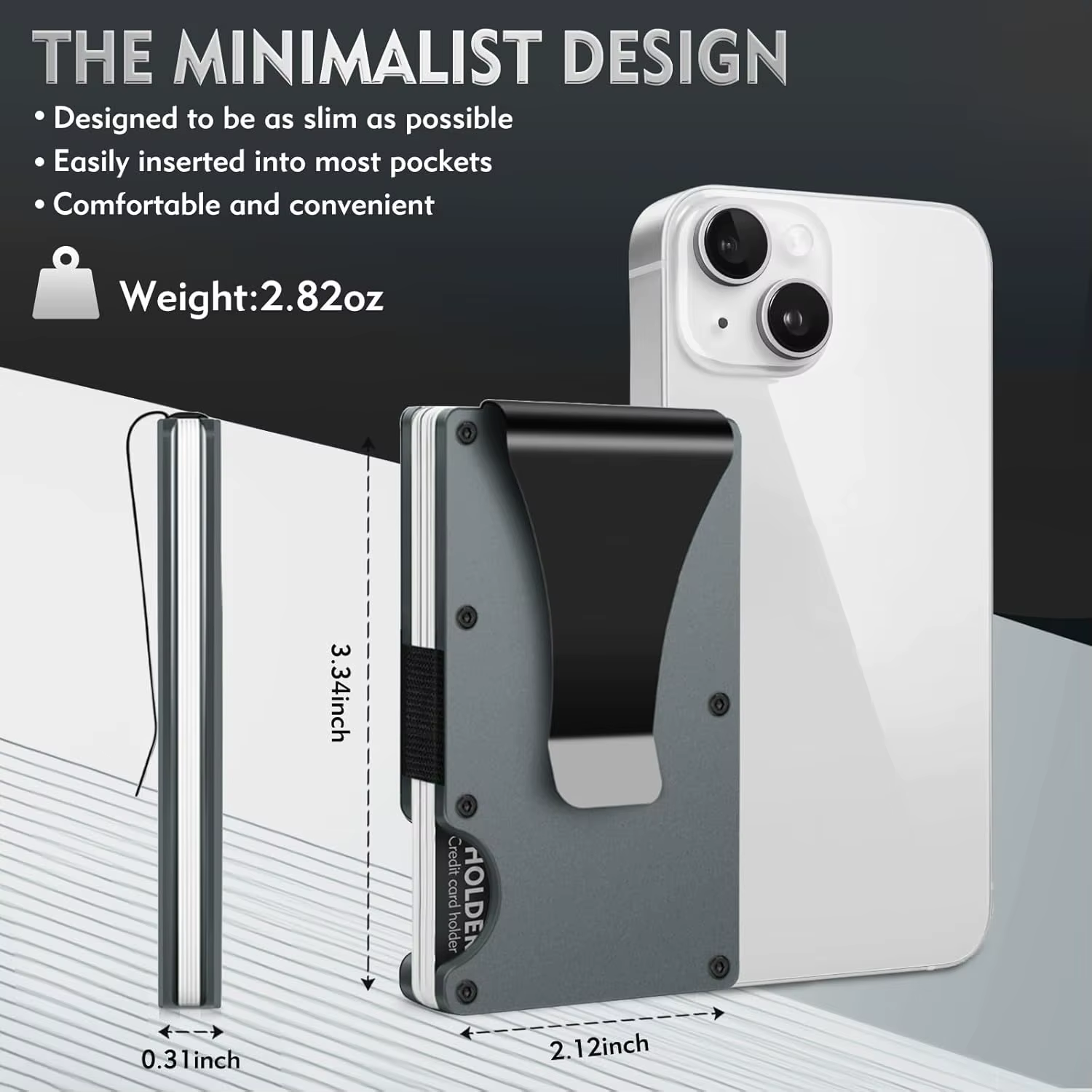 Portefeuille minimaliste pour hommes et femmes, portefeuille RFID mince, résistant aux rayures, porte-carte de crédit et pince à billets, argent facilement amovible