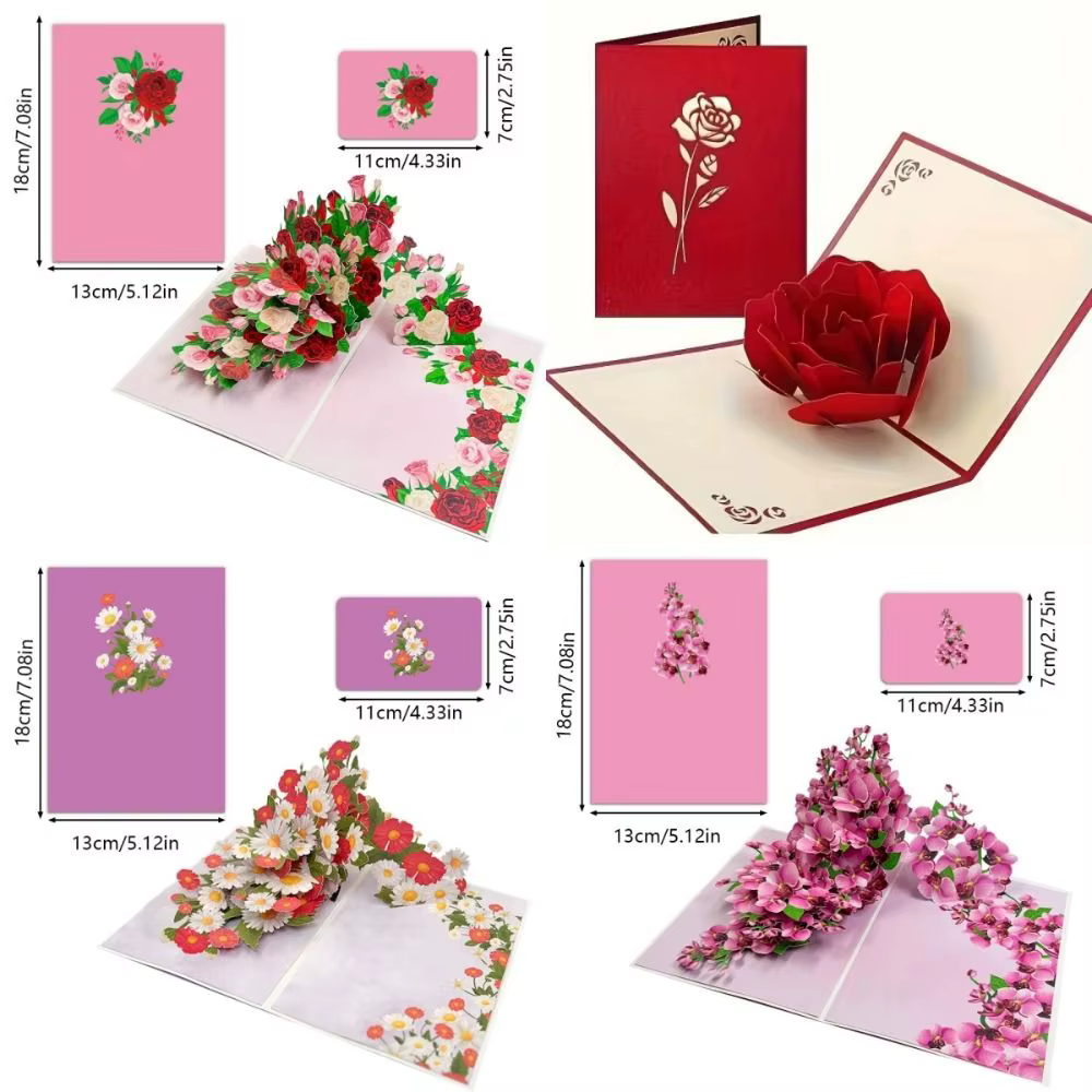 Carte de vœux 3D pop-up en forme de rose pour la Saint-Valentin, anniversaire, cadeau, anniversaire de mariage, fête des Mères