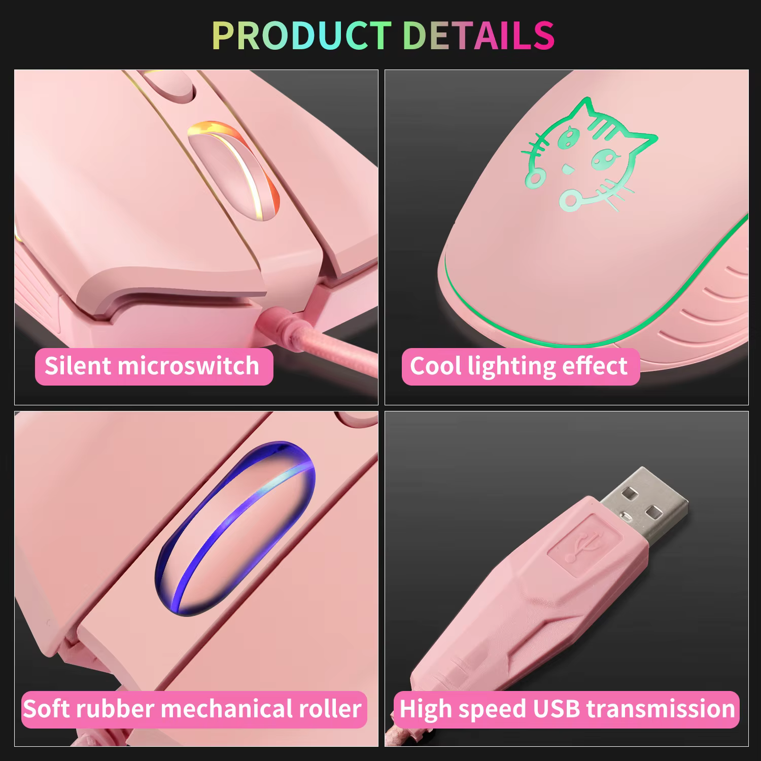 Souris de jeu filaire USB rose ordinateur professionnel e-sports Mause 2400 DPI