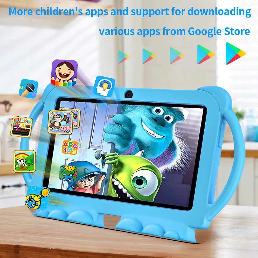 2025 nouveau 7 pouces enfants tablette avec étui de bande dessinée 5G WiFi Google apprentissage éducation tablette PC 4GB RAM 64GB ROM 4000mAh