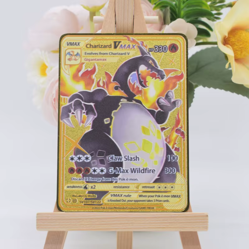 10000 Cartes Pokémon Métalliques Dorées Arceus Vmax en Anglais avec Lettres Pokmo en Fer Mewtwo Charizard GX Cadeau pour Enfants Jeu de Collection de Cartes