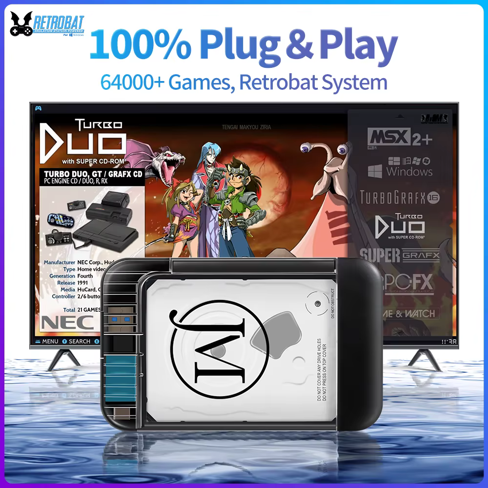 RETROBAT Consoles de disque dur de jeu portables 500G 70 + émulateurs 64000 + jeux rétro pour