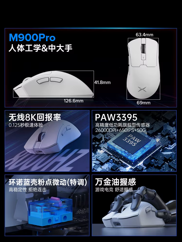 Souris de jeu Delux M900 Pro V2 PAW3395
