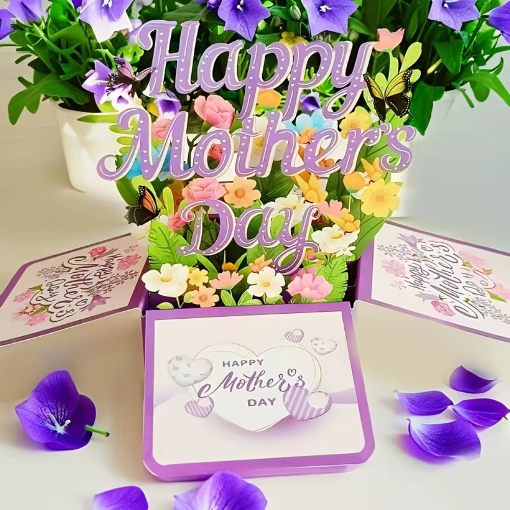 Carte de vœux 3D pour la fête des mères, motif fleur et papillon, carte créative pour maman, meilleurs vœux, cadeaux, carte pop-up fleurie, décoration de fête