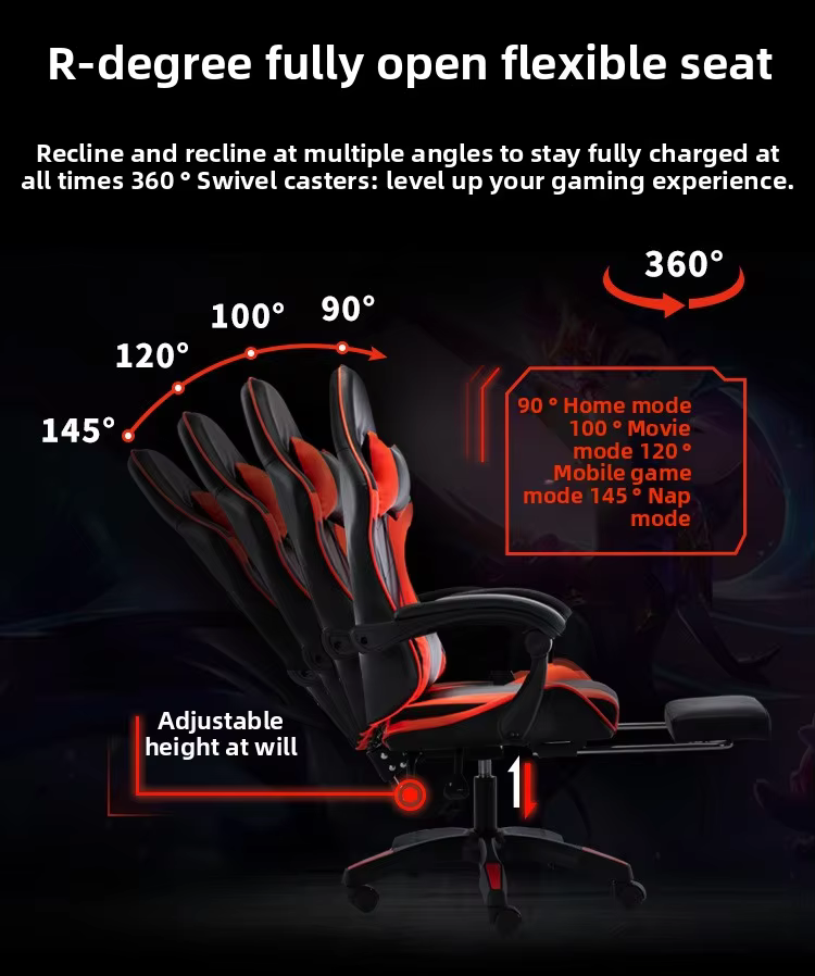Chaise de jeu avec support d'oreiller lombaire souple et repose-pieds réglable en hauteur