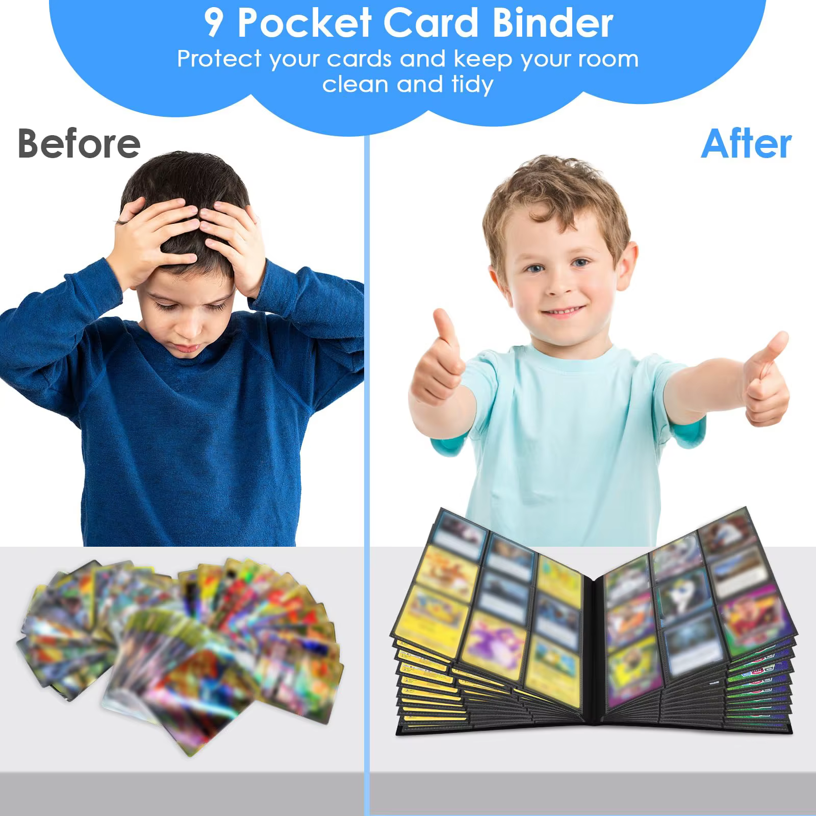 Classeur de cartes à 9 pochettes (360 cartes), album de rangement durable et protecteur pour cartes MTG, TCG et sportives, le rêve du collectionneur