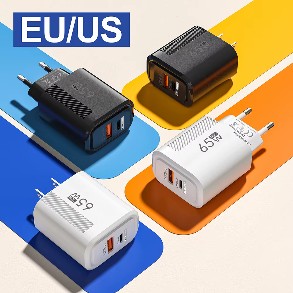 65W GaN Charge rapide USB Type C chargeur US EU Plug PD 3.0