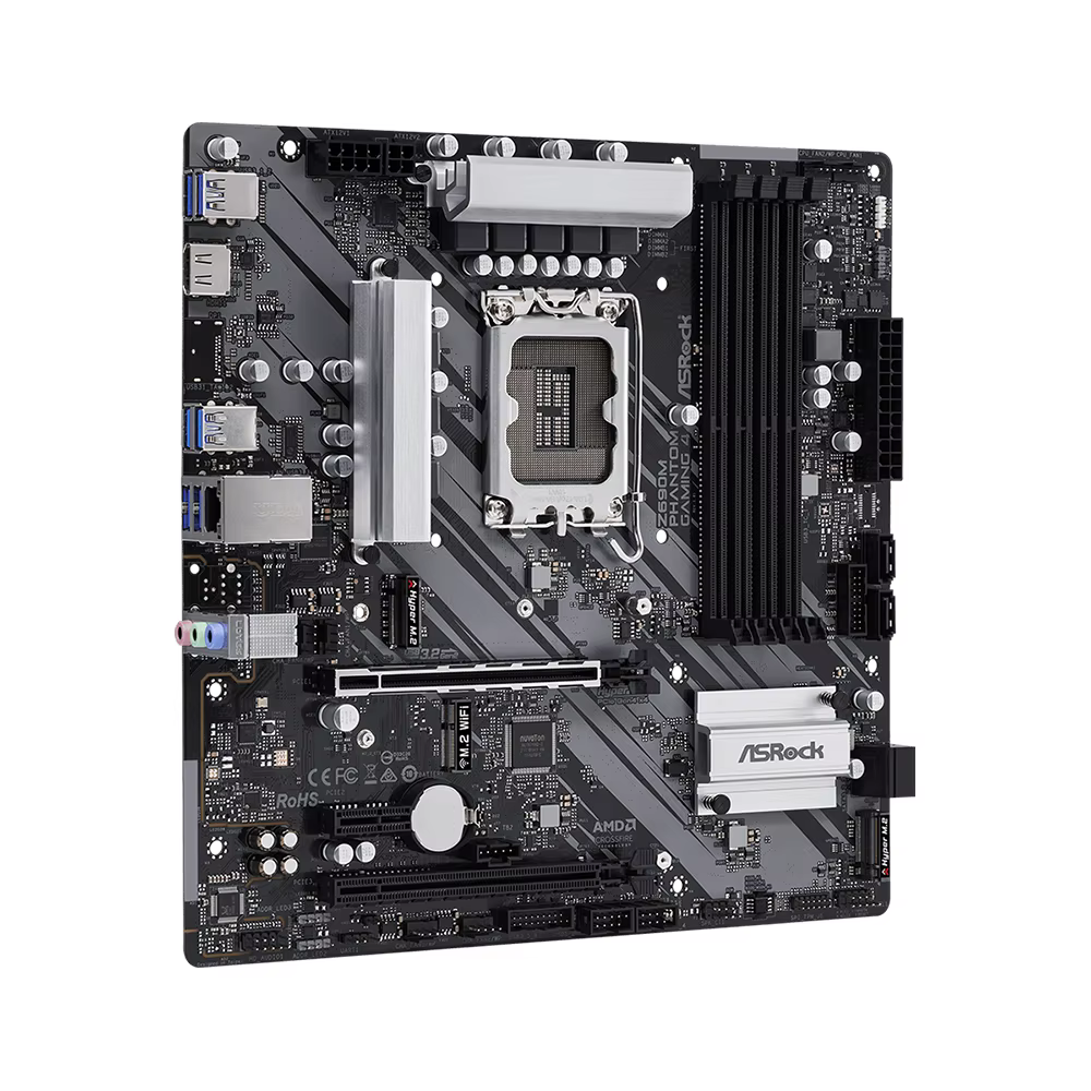 Carte mère ASRock Z690M PHANTOM GAMING 4 LGA 1700 Intel Z690 compatible avec les processeurs 14900KF 12700K 12400F