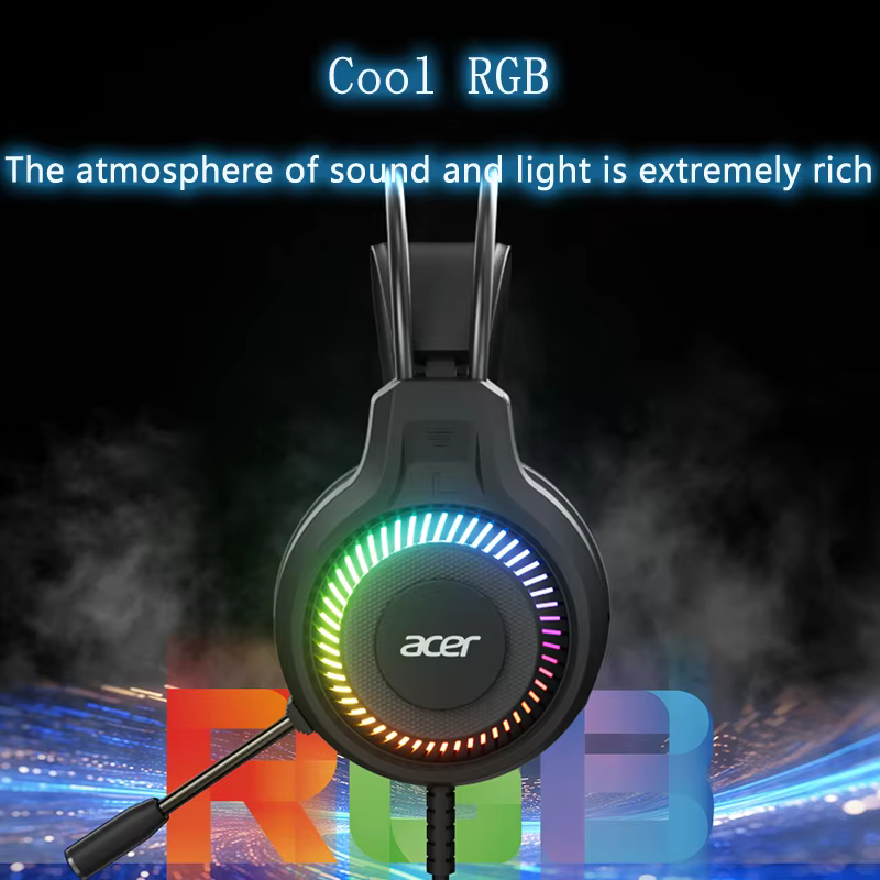 Acer casque de jeu avec micro 7.1 stéréo virtuel Surround lumière LED basse écouteurs casques Gamer pour ordinateur PC