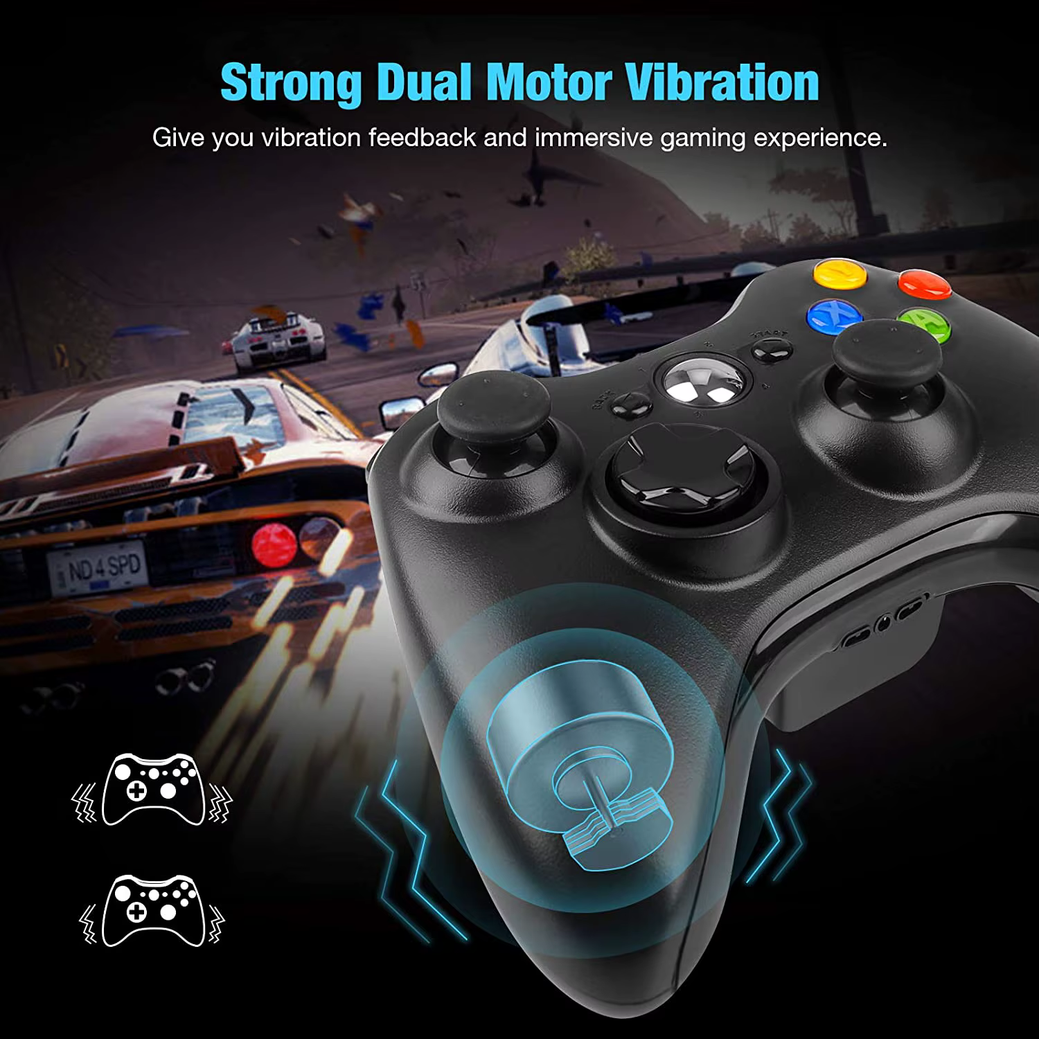 Contrôleur de jeu GAMROMBO pour Xbox 360/mince/console PC manette de jeu sans fil/filaire avec poignée ergonomique