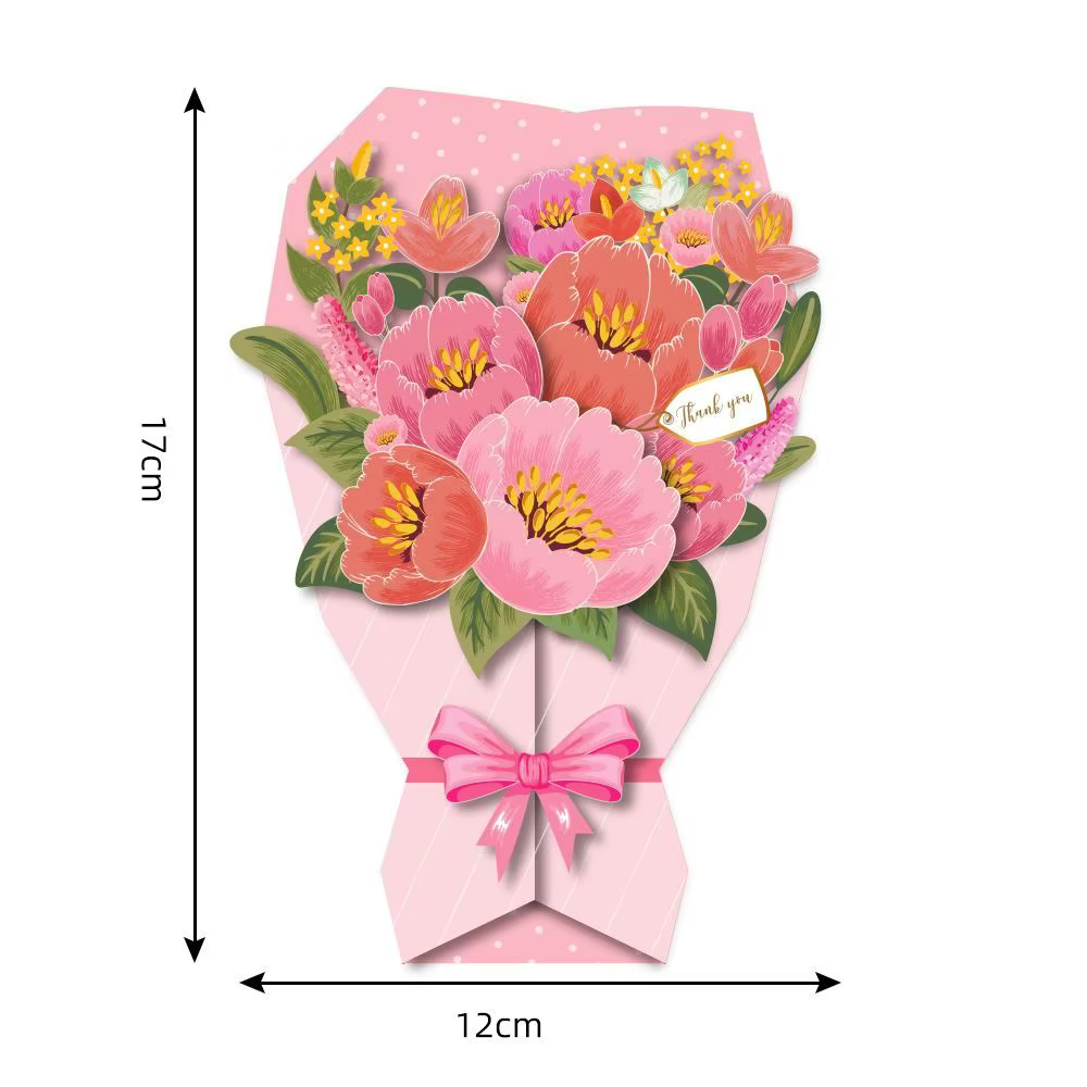 Carte postale 3D Fleurs de remerciement Tournesol/Rose/Œillet Bouquet de fleurs DIY Carte de vœux Artisanat papier exquis Carte de vœux