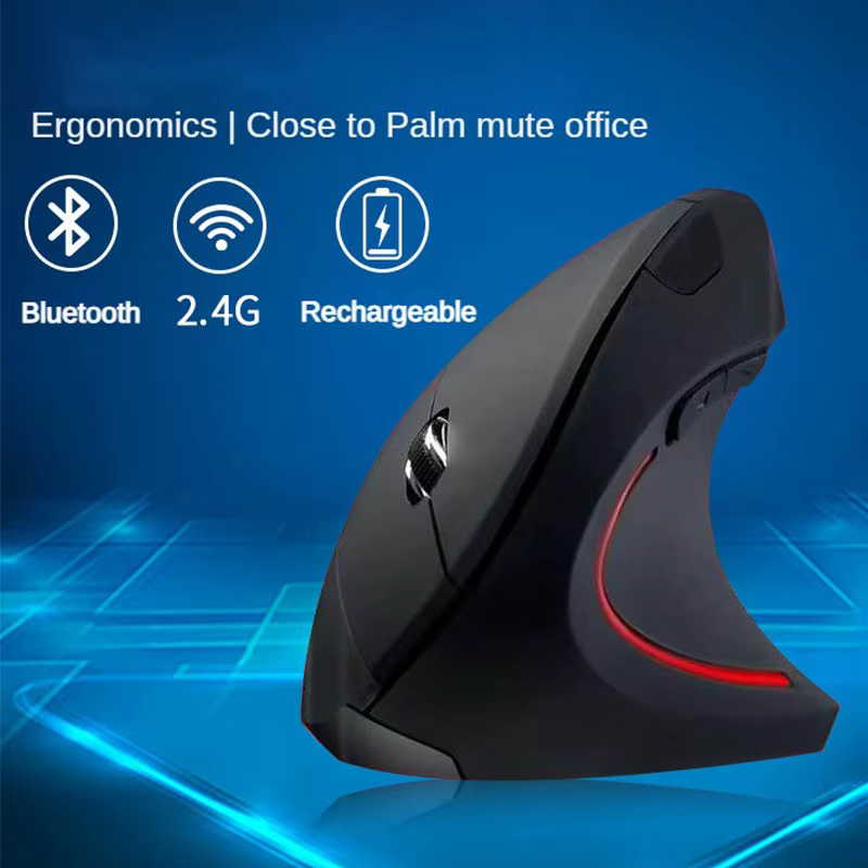 Souris verticale sans fil Bluetooth 800 1200 1600 DPI 6 boutons poignée latérale personnalisée ergonomique 2.4G muet