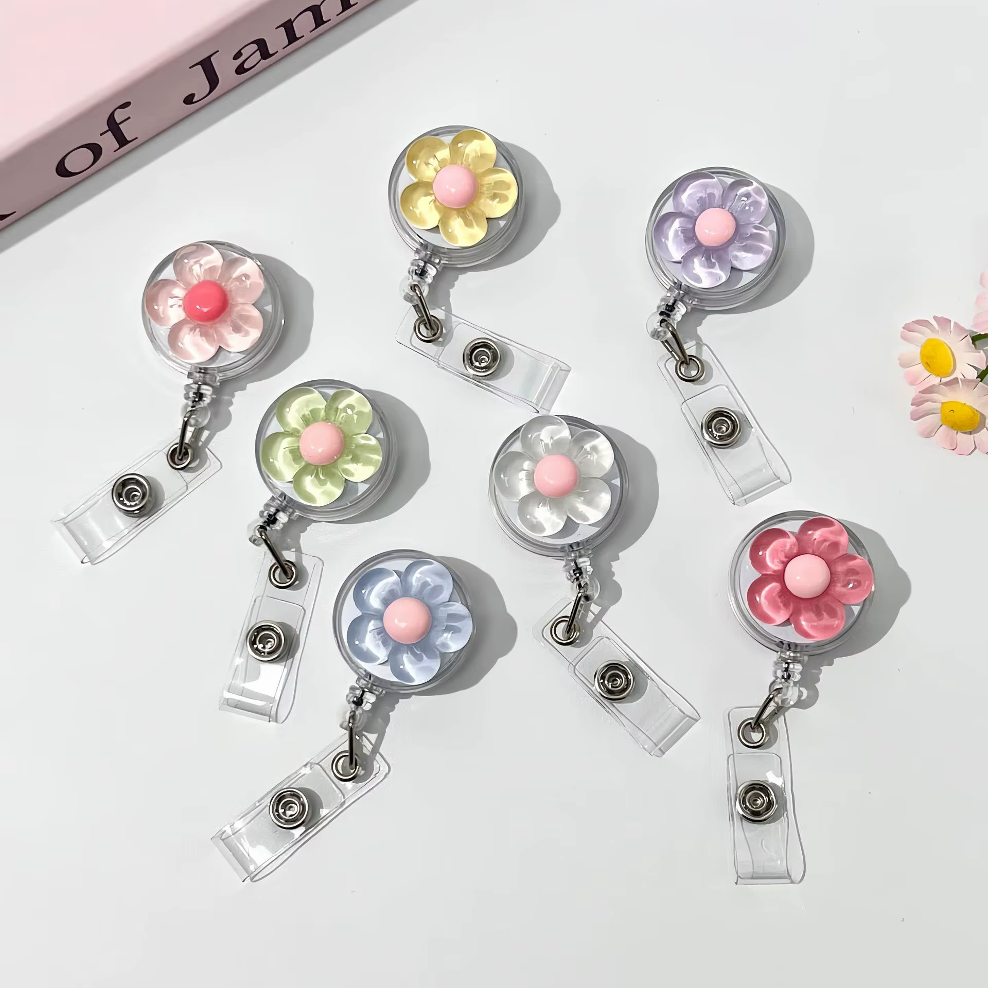 1 pièce Porte-badge rétractable à fermeture éclair avec motif floral pour femme, idéal pour les professionnels (médecins, infirmières)