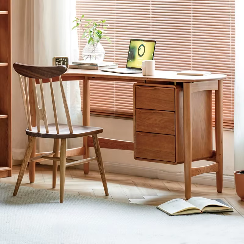 Bureau d'ordinateur en bois avec tiroirs