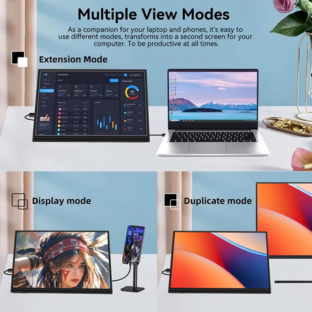 17.3 ''Monitor Portable USB-C HDMI écran LCD d'affichage d'ordinateur pour PC Mac téléphone Xbox Switch PS
