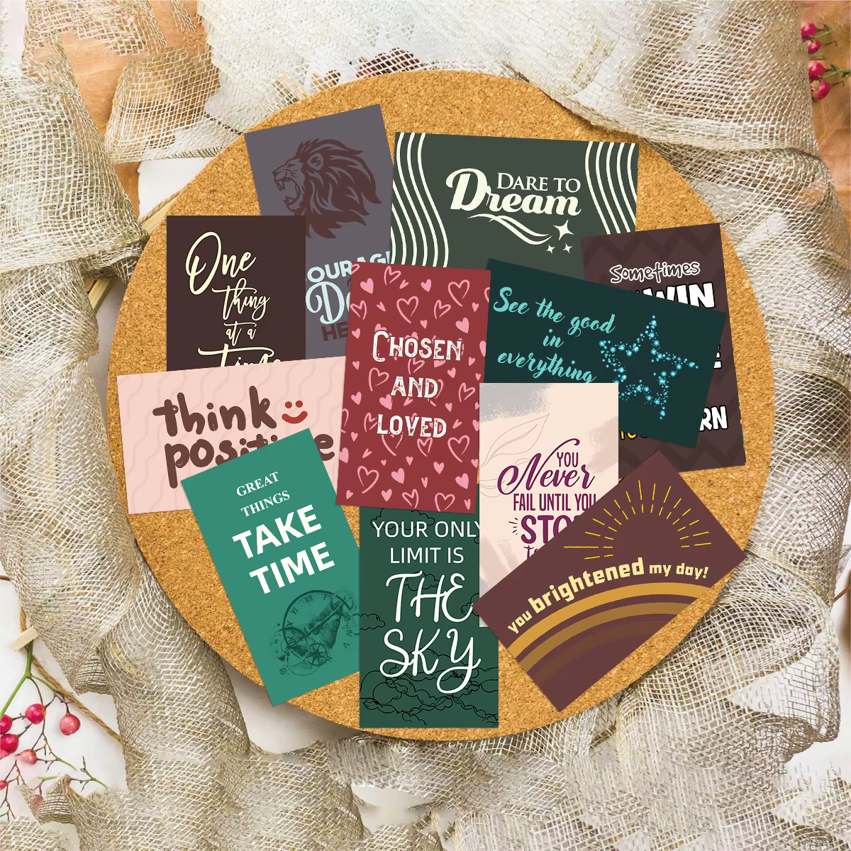 Cartes de remerciement inspirantes en anglais, 60 pièces, cartes de remerciement pour lui, Mini carte cadeau d'affermations positives