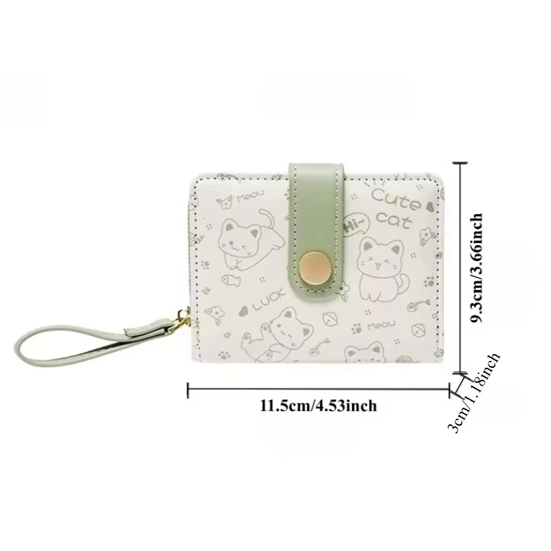 Porte-monnaie en cuir PU pour filles, 1 pièce, chat mignon, dessin animé, court, grande capacité, léger, porte-carte d'identité, Mini portefeuille à la mode