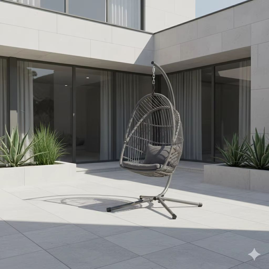 Chaise à œufs suspendue avec cadre en acier moderne, balançoire d'extérieur avec support, coussin étanche pour Patio, jardin, balcon, école et parc