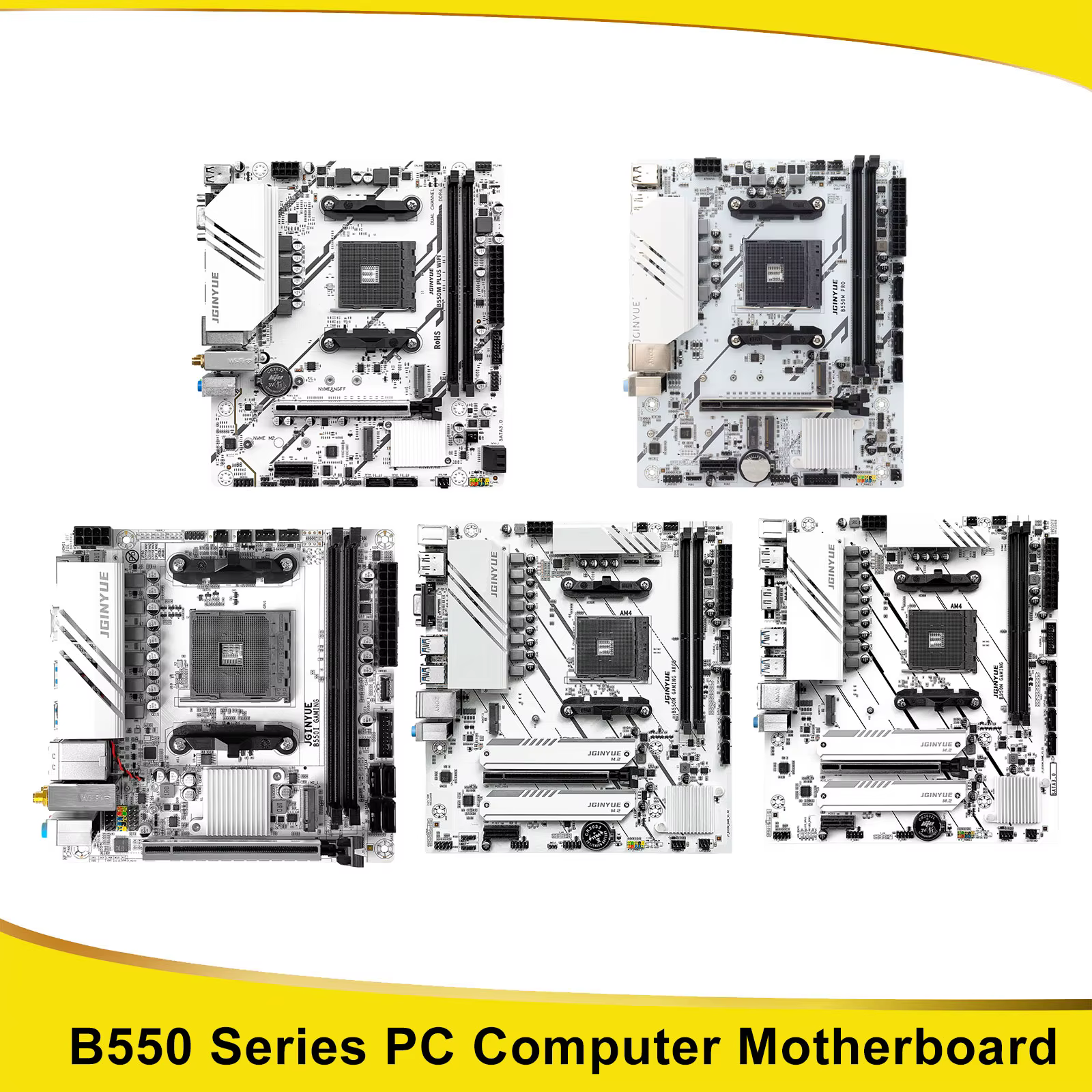 1 PC JGINYUE B550 série PC carte mère d'ordinateur AMD 2 * DDR4 double canaux ITX/M-ATX taille M.2 NVME 4 * SATA 3.0