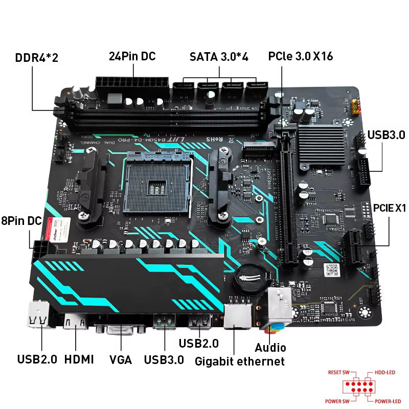 La carte mère JIESHUO B450-PRO prend en charge les processeurs AMD Ryzen R5 5600X / 5600G / 5600 / 3600