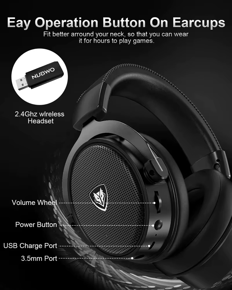 Casques de jeu sans fil NUBWO G07 pour PC