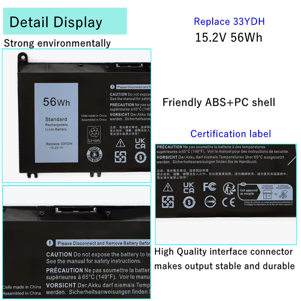 Batterie d'ordinateur portable 33YDH pour Dell Inspiron 15 7577 7588 17 7000 7773 7778 7779 7786 G3 15 3579 (G3579) G7 15 7588(G7588)
