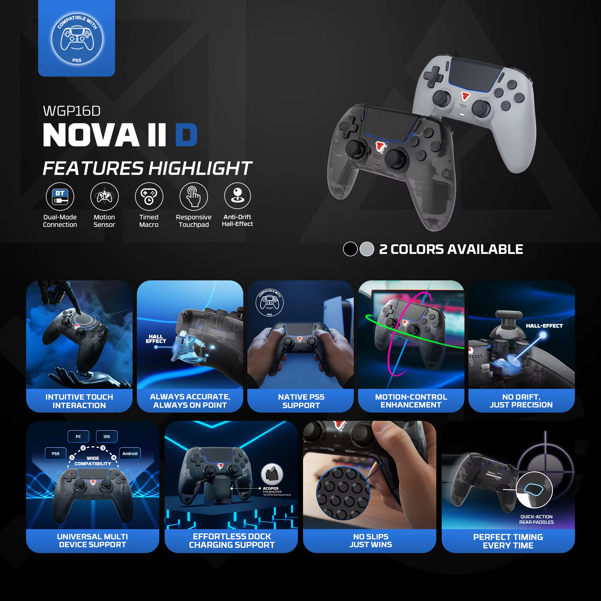 Manette de jeu sans fil FANTECH NOVA IID WGP16D BT pour PS5/PC/iOS/Android avec fonction Turbo
