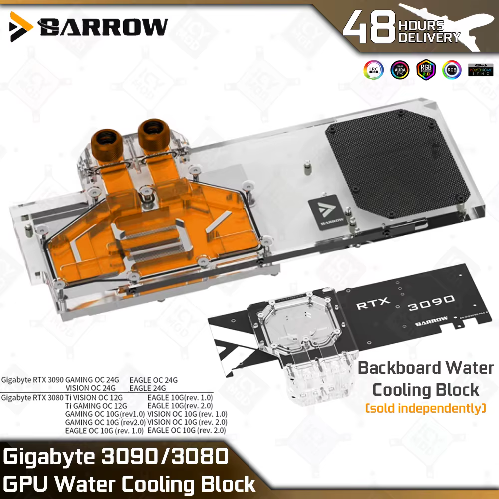 Barrow Cartes vidéo Refroidisseur d'eau BS-GIG3090-PA2 GIGABYTE 3090/3080 GAMING EAGLE cigOC GPU nuits PC