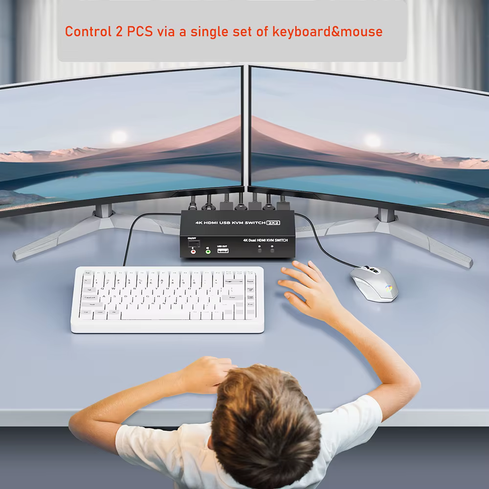 Commutateur KVM HDMI double moniteur 2X2 USB 3.0/2.0 4K 60Hz