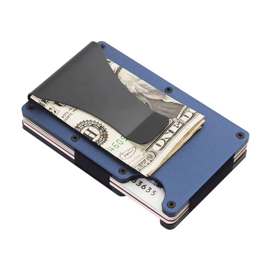 Portefeuille minimaliste pour hommes et femmes, portefeuille RFID mince, résistant aux rayures, porte-carte de crédit et pince à billets, argent facilement amovible