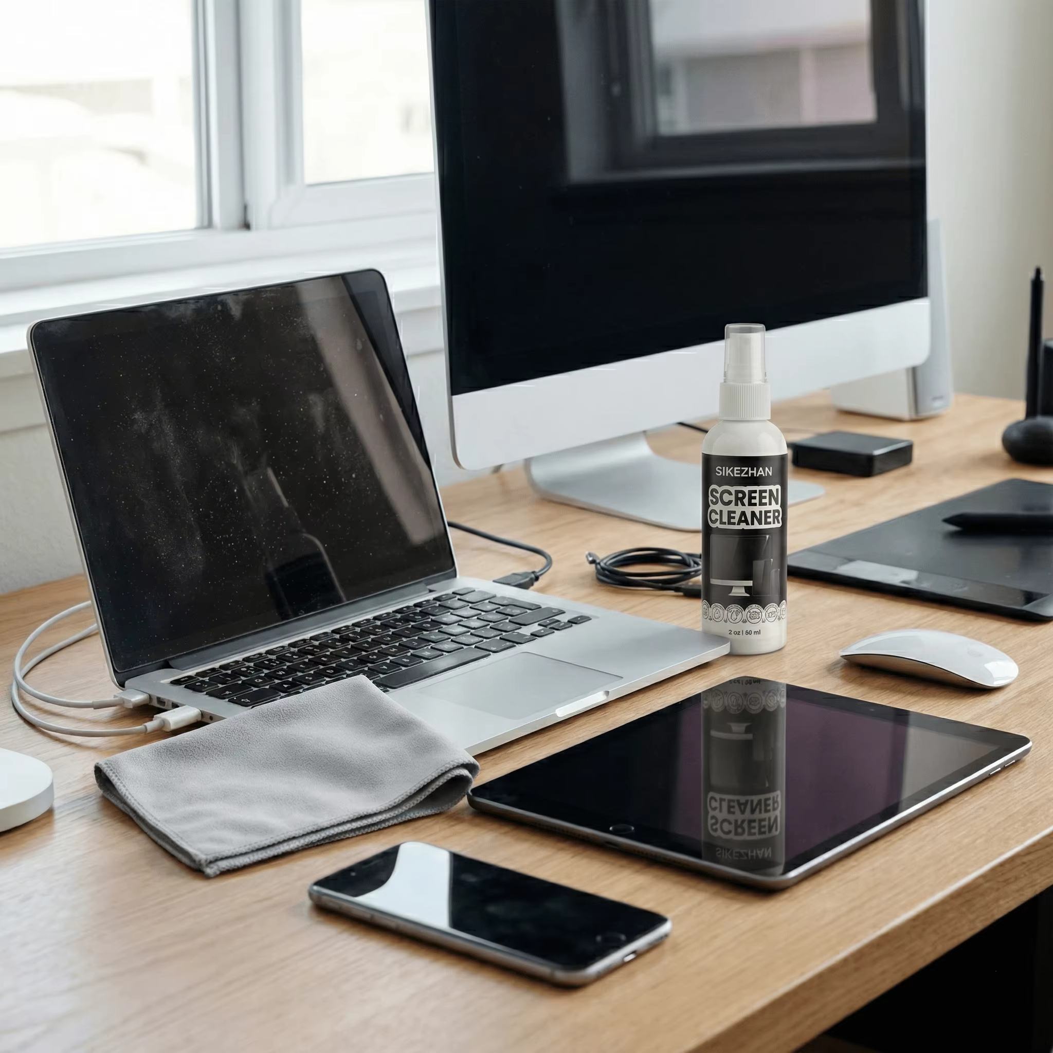 SIKEZHAN Kit de nettoyage d'écran avec chiffon de polissage – Spray sans traces pour MacBook