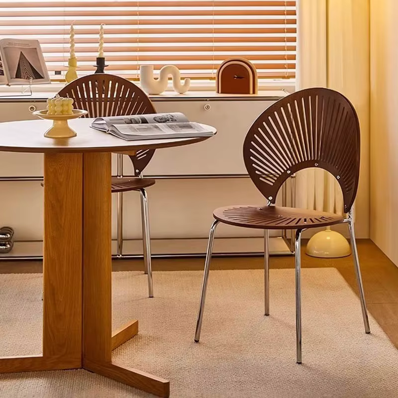 Ensemble de 4 chaises de salle à manger du milieu du siècle, Glamour japonais, pieds en métal de luxe, meubles de Salle à manger nordiques élégants