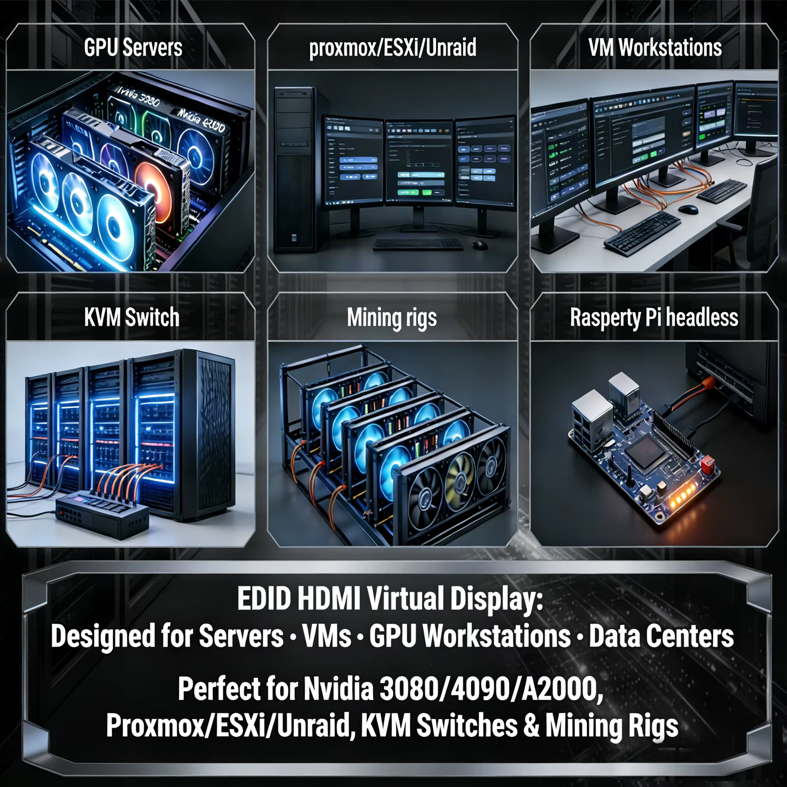 Émulateur EDID HDMI 4K 3840x2160@60Hz pour Bureau à distance/KVM/Serveur sans écran/Configurations GPU, Sortie stable et prise en charge multi-résolutions