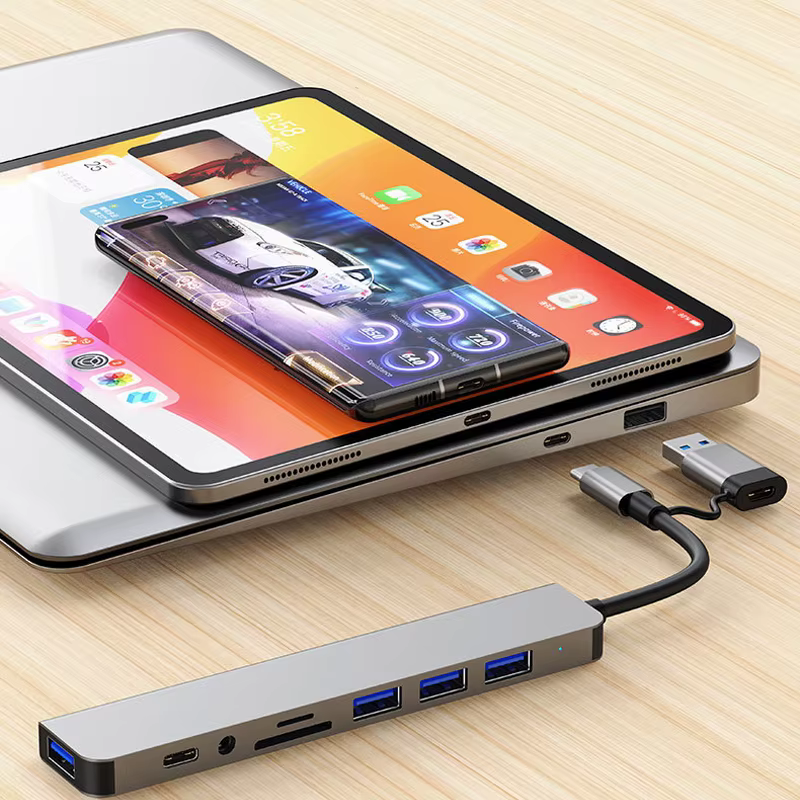 Station d'accueil HUB USB + Type C 8 en 2 avec adaptateur jack audio 3