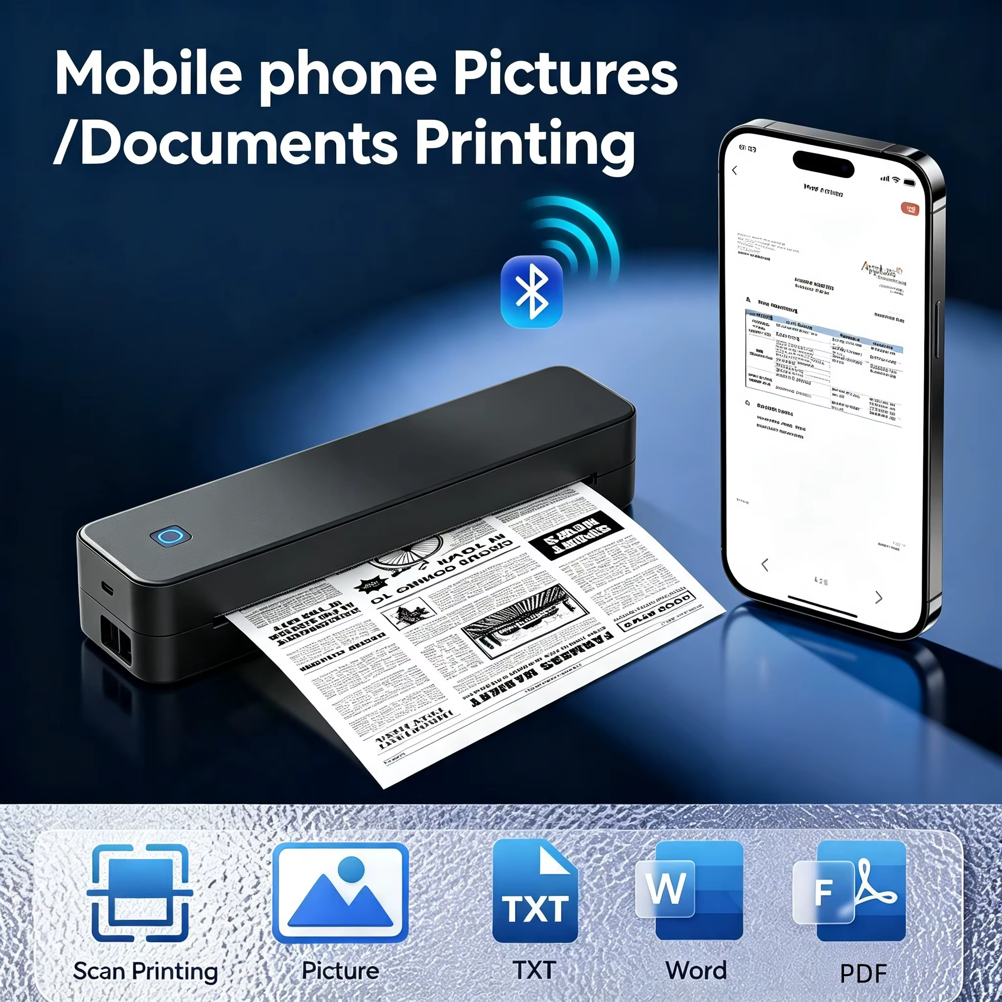 Imprimante thermique portable A4, Bluetooth, pour photos, documents PDF, rouleaux de papier pliés, pour le travail de bureau, la maison, l'école, les voyages