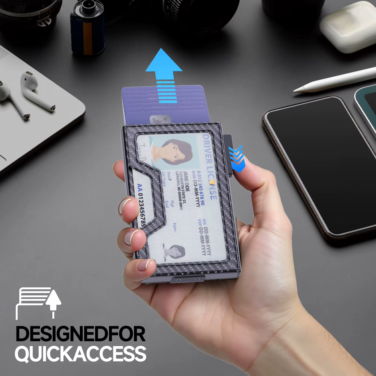 Porte-carte Pop-Up automatique à blocage RFID pour hommes, accès rapide, conception sécurisée, portefeuille en métal, Style professionnel, portefeuille Durable